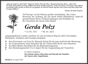Traueranzeige von Gerda Polzt von Südthüringer Presse