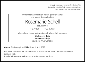 Traueranzeige von Rosemarie Schell von Neue Presse Coburg