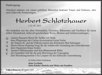 Traueranzeige von Herbert Schlotzhauer von Südthüringer Presse