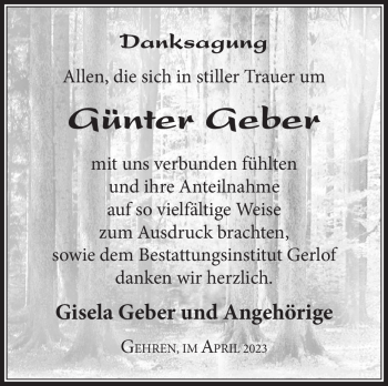 Traueranzeige von Günter Geber von Südthüringer Presse