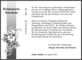 Traueranzeige von Heidemarie Stierholz von Südthüringer Presse
