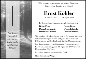 Traueranzeige von Ernst Köhler von Frankenpost