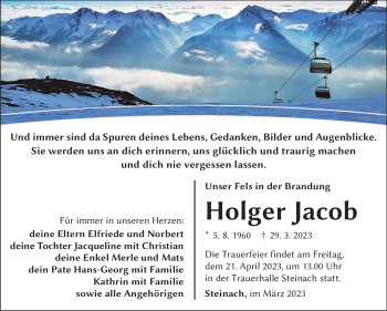 Traueranzeige von Holger Jacob von Südthüringer Presse