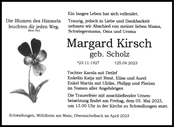 Traueranzeige von Margard Kirsch von Südthüringer Presse