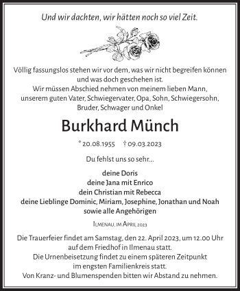 Traueranzeige von Burkhard Münch von Südthüringer Presse