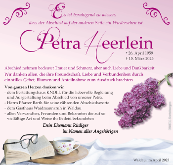 Traueranzeige von Petra Heerlein von Südthüringer Presse