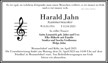 Traueranzeige von Harald Jahn von Neue Presse Coburg