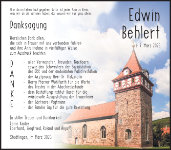 Traueranzeige von Edwin Behlert von Südthüringer Presse