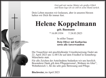 Traueranzeige von Helene Koppelmann von Südthüringer Presse