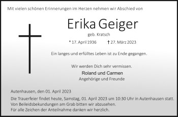 Traueranzeige von Erika Geiger von Neue Presse Coburg