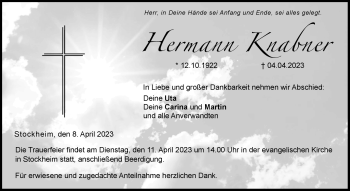 Traueranzeige von Hermann Knabner von Neue Presse Coburg