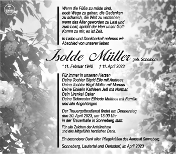 Traueranzeige von Isolde Müller von Südthüringer Presse