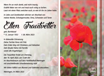 Traueranzeige von Ellen Trautvetter von Südthüringer Presse