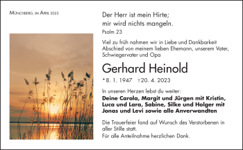 Traueranzeige von Gerhard Heinold von Frankenpost