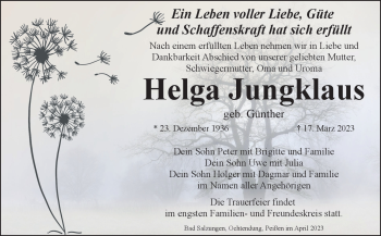 Traueranzeige von Helga Jungklaus von Südthüringer Presse
