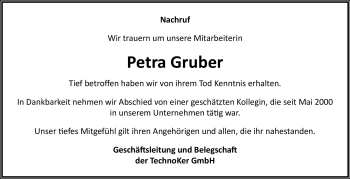 Traueranzeige von Petra Gruber von Neue Presse Coburg
