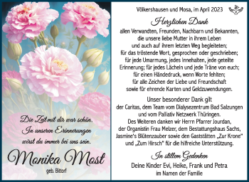 Traueranzeige von Monika Most von Südthüringer Presse