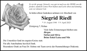 Traueranzeige von Siegried Riedl von Frankenpost