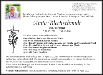 Traueranzeige von Anita Gonda Blechschmidt von Südthüringer Presse