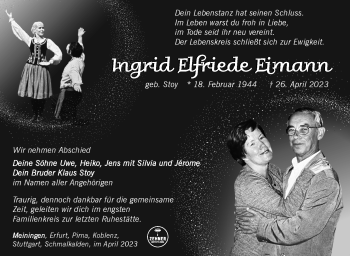 Traueranzeige von Ingrid Eimann von Südthüringer Presse