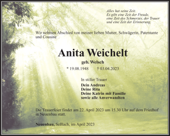 Traueranzeige von Anita Weichelt von Südthüringer Presse