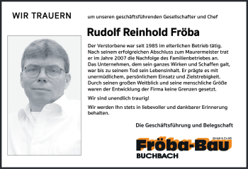 Traueranzeige von Rudolf Fröba von Neue Presse Coburg