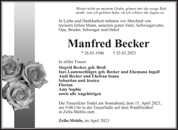 Traueranzeige von Manfred Becker von Südthüringer Presse