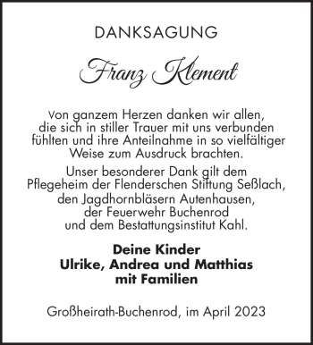 Traueranzeige von Franz Klement von Neue Presse Coburg