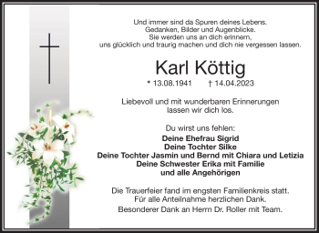 Traueranzeige von Karl Köttig von Frankenpost