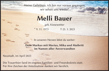 Traueranzeige von Melli Bauer von Neue Presse Coburg