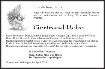 Traueranzeige von Gertraud Uebe von Südthüringer Presse