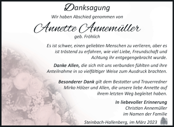 Traueranzeige von Annette Annemüller von Südthüringer Presse