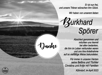 Traueranzeige von BurkhardBurkhard SpörerSpörer von Südthüringer Presse