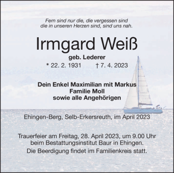 Traueranzeige von Irmgard Weiß von Frankenpost