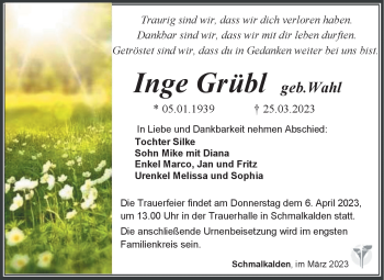 Traueranzeige von Inge Grübl von Südthüringer Presse