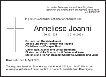 Traueranzeige von Anneliese Joanni von Neue Presse Coburg