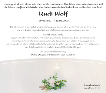 Traueranzeige von Rudi Wolf von Südthüringer Presse