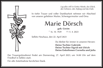 Traueranzeige von Marie Dörsch von Frankenpost