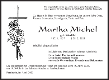 Traueranzeige von Martha Michel von Südthüringer Presse