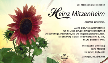 Traueranzeige von Heinz Mitzenheim von Südthüringer Presse