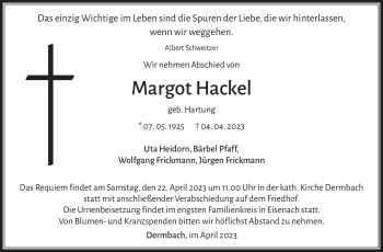 Traueranzeige von Margot Hackel von Südthüringer Presse