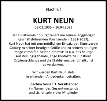 Traueranzeige von Kurt Neun von Neue Presse Coburg