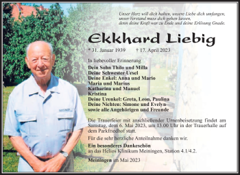 Traueranzeige von Ekkhard Liebig von Südthüringer Presse