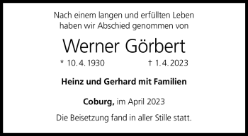 Traueranzeige von Werner Görbert von Neue Presse Coburg