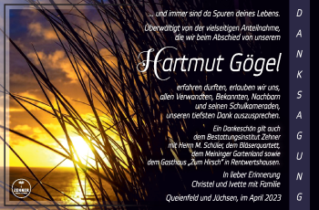 Traueranzeige von Hartmut Gögel von Südthüringer Presse