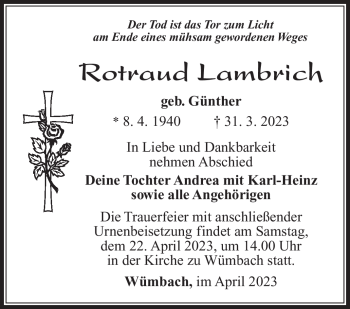 Traueranzeige von Rotraud Lambrich von Südthüringer Presse