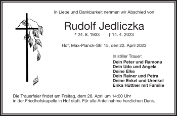 Traueranzeige von Rudolf Jedliczka von Frankenpost