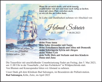 Traueranzeige von Helmut Schreier von Südthüringer Presse