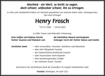 Traueranzeige von Henry Frosch von Südthüringer Presse