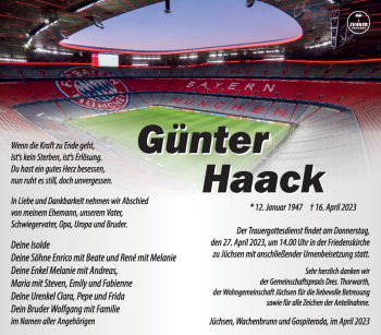 Traueranzeige von Günter Haack von Südthüringer Presse